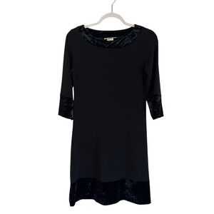 Papillon Blanc Semi Formal Black Cocktail Velvet Trim 3/4 Sleeve‎ Dress